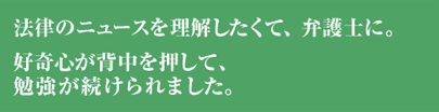 法律のニュースを理解したくて、弁護士に。好奇心が背中を押して、勉強が続けられました。